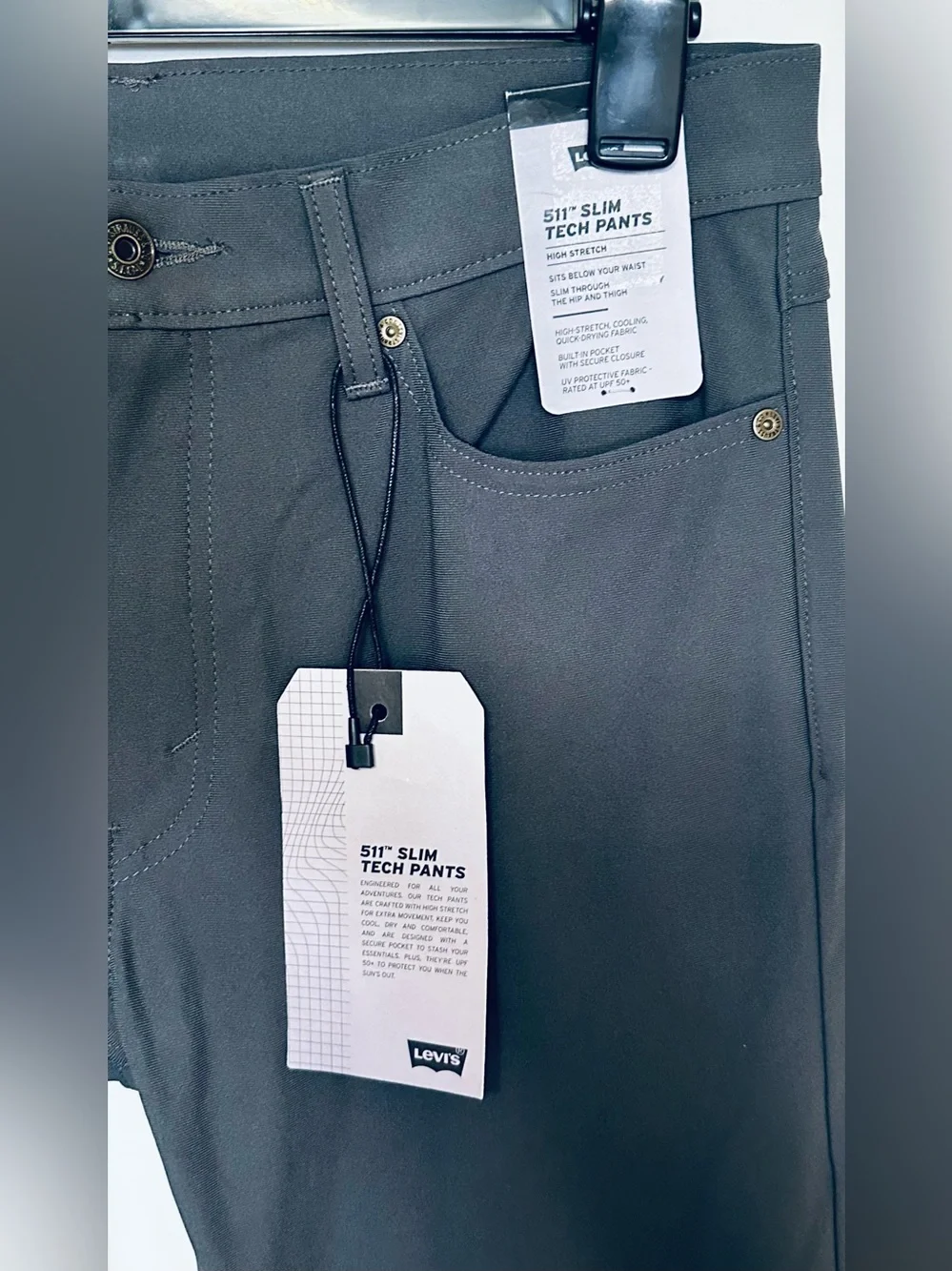 Levi’s 511 Slim Tech Five Pocket Pants Grey 32Wx30L Men’s New